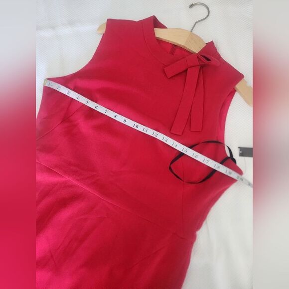 Maggy London Red Ruffled Mock Neck High Low Hem Cocktail Dress - Picture 5 of 10